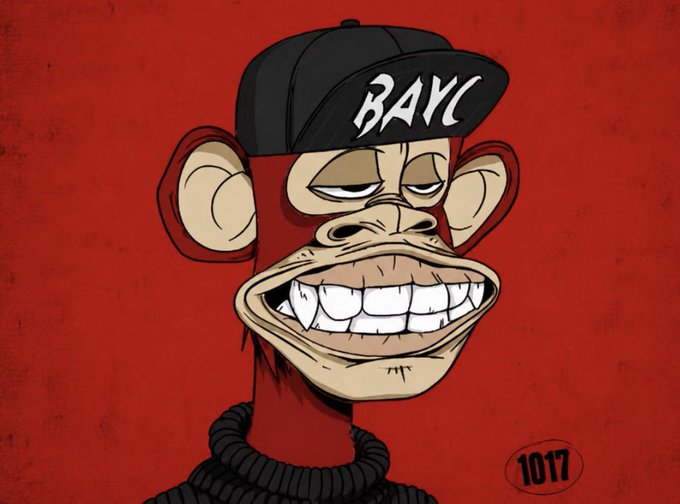 The image features a cartoon monkey wearing a baseball cap with the word "BAYC" written on it, sitting against a red background. The caption of the image reads "@mfigge Promises Answers Soon! Read more below". This suggests that there is an ongoing discussion or speculation about the content of the post and its relation to the image.