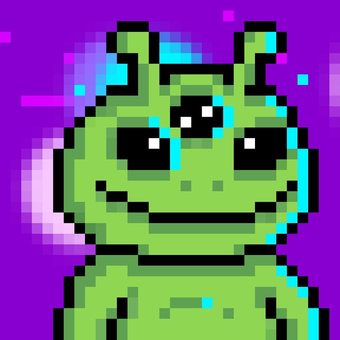 A pixel art character resembling Shrek with blue tears streaming down his face against a purple background.