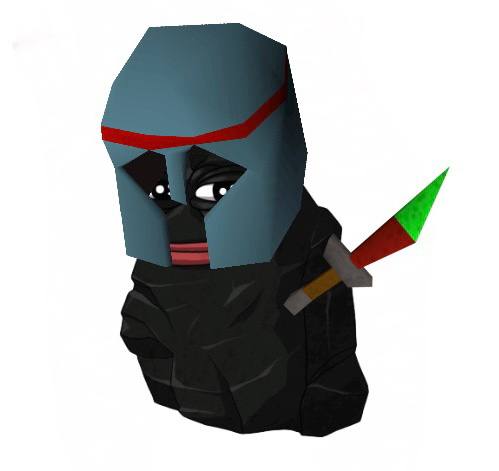 A low-poly 3D rendering depicts a dark-armored figure with a gray helmet featuring a red visor band, clutching a green-bladed dagger. The blocky, retro-game aesthetic evokes Old School RuneScape's iconic style, aligning with the post's call for OSRS players to join the $PEPECOIN community on Kek.Space.