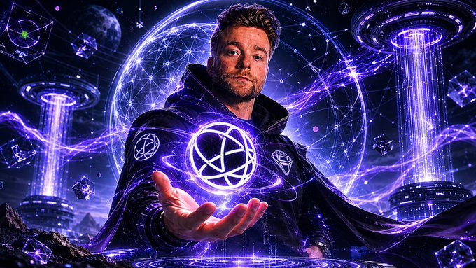 The image features an illustration of a man dressed as a wizard with a cape holding a glowing orb in his hand. The background includes a purple sky filled with floating planets, creating a sense of magic and wonder. The caption at the bottom of the image reads "After months of price decline, $TIA is now starting to show some life again. Whether this is just a temporary pump or a huge comeback, we’re here to find out exactly what’s going on..."
