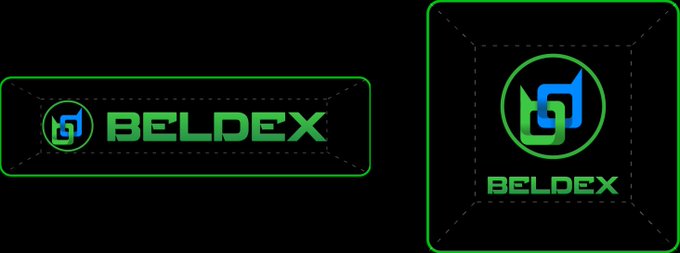 Two logo variations for 'BELDEX' displayed in green and blue neon styling on a black background, featuring a circular emblem with interconnected shapes.