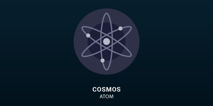 The Cosmos (ATOM) cryptocurrency logo, featuring a stylized atom symbol inside a dark purple circle on a dark blue background.