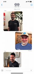 A screenshot of a group chat on a phone, showing three smiling men in separate photos, likely teammates or colleagues celebrating Anchorage's acquisition announcement referenced in the post.