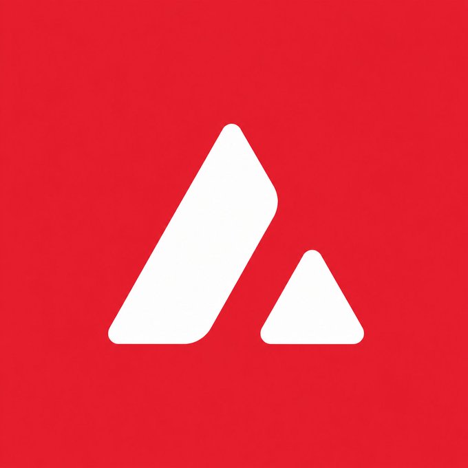 A minimalist logo featuring a large white stylized 'A' shape alongside a smaller white triangle, set against a solid red background.