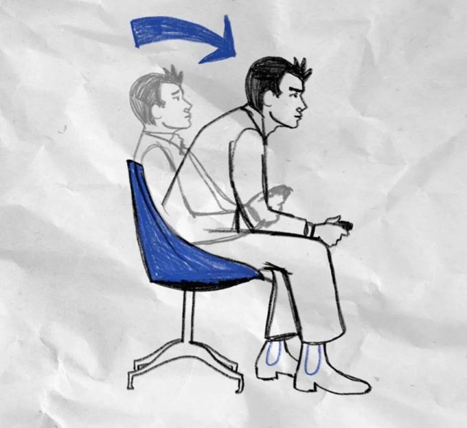 A hand-drawn sketch on crumpled paper shows a man sitting on a blue chair, with a faded silhouette of himself behind him and a blue arrow indicating forward movement, symbolizing progression. The illustration visually reinforces the post's message about dedication and forward momentum required to seize opportunities in the crypto market.