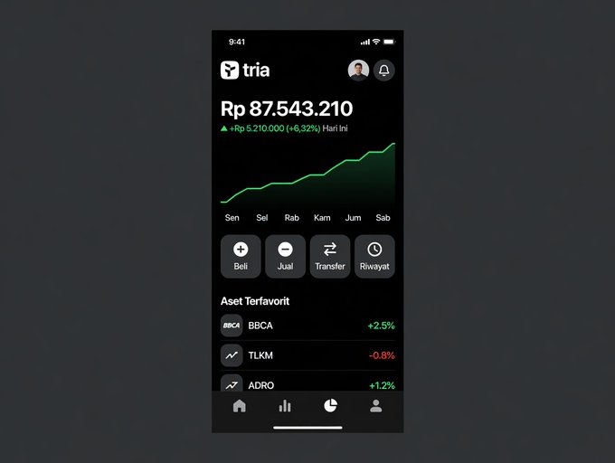 The image shows an iPhone screen displaying a graph indicating that 1,0% of people are using it. The app has various features such as transaction management, stock trading, balance tracking, and budgeting tools. It suggests that if users still have to deal with technical complexities, they likely need a better user experience or more intuitive interface in order to increase adoption rates for the app.