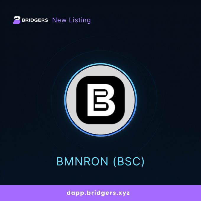 A 'New Listing' announcement for BMNRON (BSC) on the Bridgers platform, displayed at dapp.bridgers.xyz.