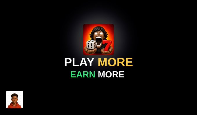 A logo featuring a screaming gorilla holding a die and the number "7" appears above the bold tagline "PLAY MORE EARN MORE," visually promoting the @sixsevenapp gaming platform referenced in the post about over 1M+ MOG games played and the upcoming MOG Arena format.