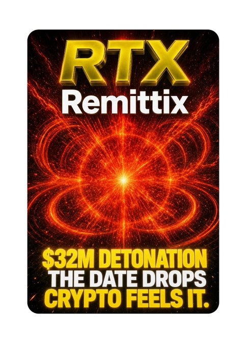 A promotional graphic for Remittix (RTX) with the text '$32M DETONATION THE DATE DROPS CRYPTO FEELS IT' against a fiery red background.