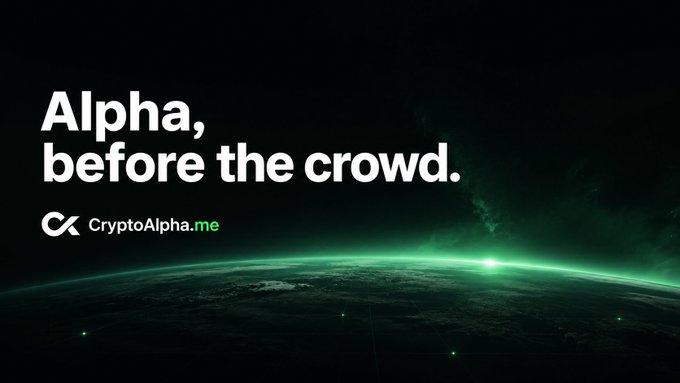 An advertisement displays the text 'Alpha, before the crowd.' alongside the logo and name 'CryptoAlpha.me' against a backdrop of Earth from space.