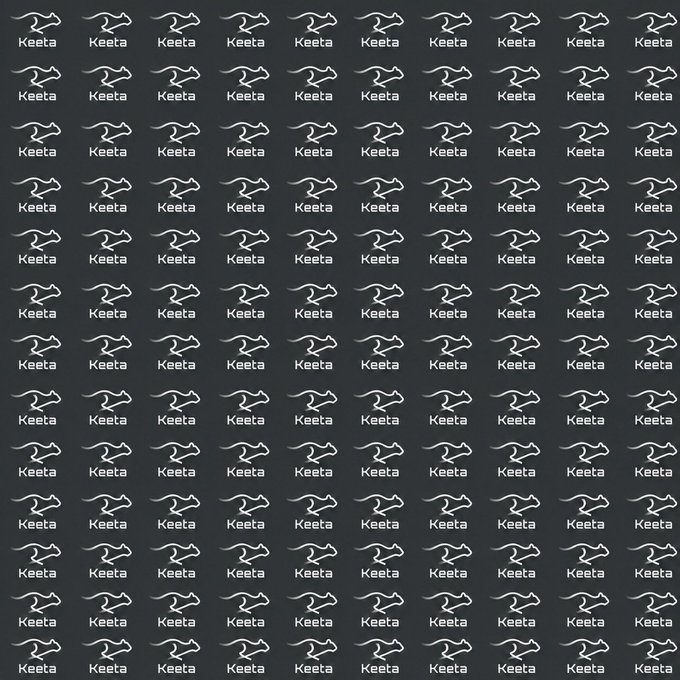 A repeating dark background pattern featuring a kangaroo logo and the word 'Keeta' arranged in a grid.