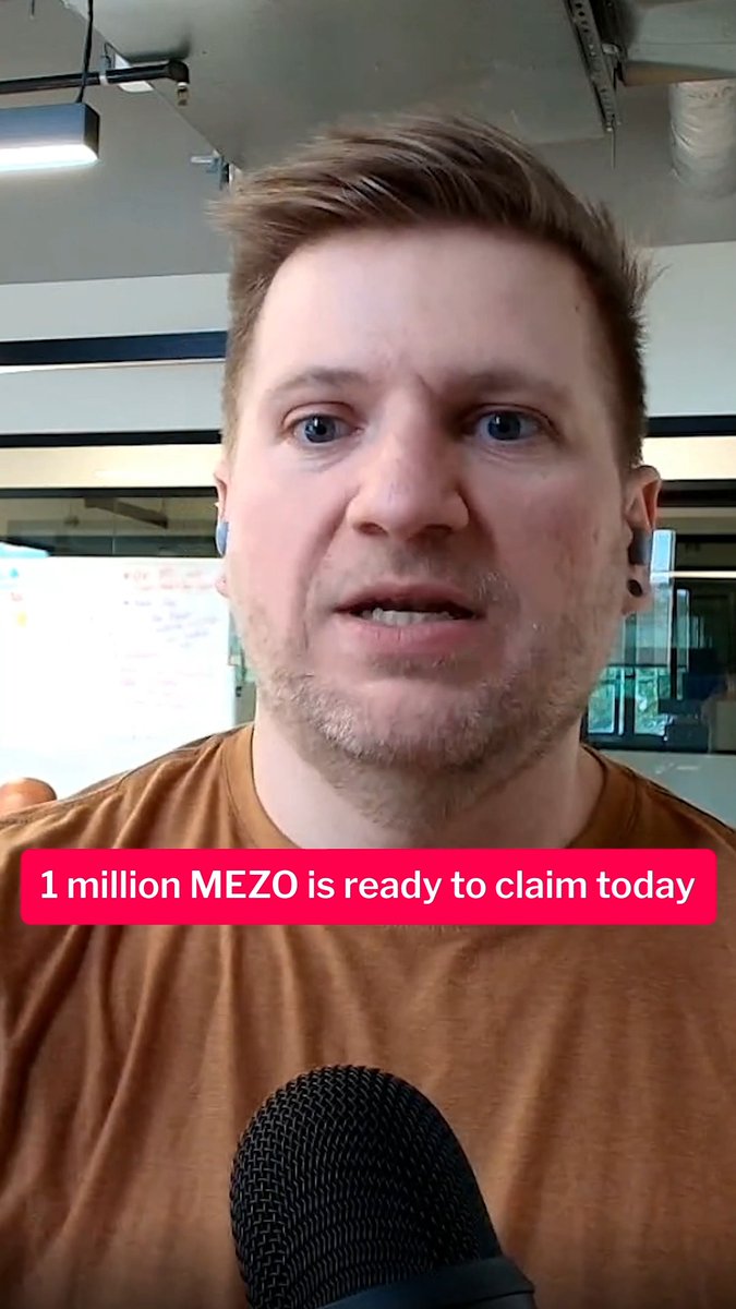 The image features a man wearing an orange shirt, standing in front of a microphone with a caption that reads "Mezo Academy is here! Claim 1 MILLION MEZO today and earn from 4 MILLION MEZO over the next 8 epochs." The man appears to be speaking into a microphone.