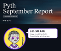 A small digital graphic reading 'Pyarth September Report' alongside a profile picture, showing '$13,304,688' with a '3' change.