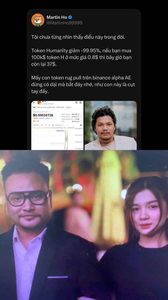 The image consists of two posts placed side by side against a dark background. The main post showcases an image of two individuals - one man wearing glasses and another woman with blonde hair, both looking at the camera. The other post features a screenshot of the Ethereum CEO's Twitter account from January 2016, including a tweet containing some foreign text.