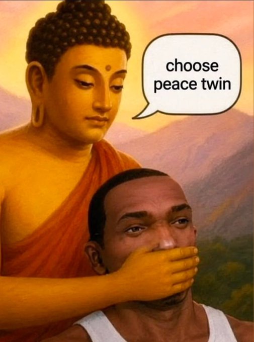 A serene Buddha statue covers Kanye West's mouth while saying "choose peace twin," humorously silencing a bold Bitcoin prediction from a seemingly inexperienced trader. The meme pokes fun at the post's claim that BTC will drop from $65k to $63k, suggesting that only a modest 3% dip is hardly worth the dramatic thesis, and the poster should "choose peace" by tempering their bearish call.