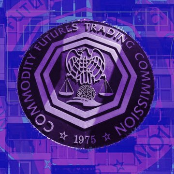 The image displays the official seal of the Commodity Futures Trading Commission (CFTC), established in 1975, featuring an eagle with scales of justice against a stylized purple background with currency symbols. The seal relates to the post by representing the CFTC, whose Chair Michael Selig spoke at a U.S. Treasury Market conference about emerging developments like tokenization and onchain finance shaping the future of financial markets.