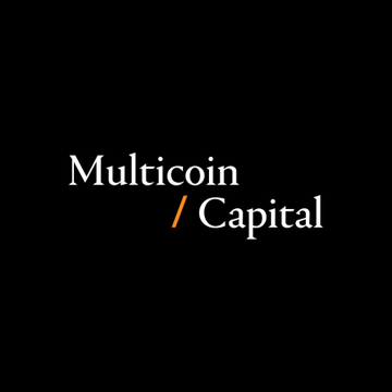 The image displays the Multicoin Capital logo in white serif text with an orange forward slash on a black background. It relates to the post as Multicoin Capital is the firm issuing the bullish $HYPE price prediction targeting $319 by 2028.