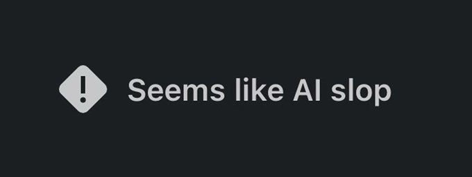 A dark screen displays a warning icon next to the text "Seems like AI slop," which corresponds with the user's experience of receiving this alert while submitting their July report.