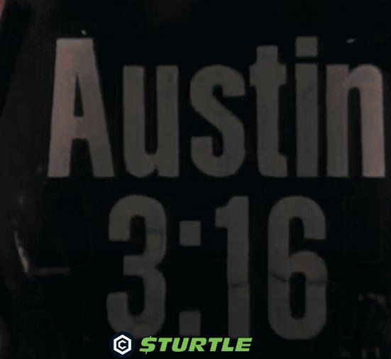 The image features a black background with white text that reads "Austin 3-16". This could be an advertisement or a promotional message related to the wrestler Austin. The text appears to be in a green color, which might indicate that it's part of a website or social media post promoting the wrestler.