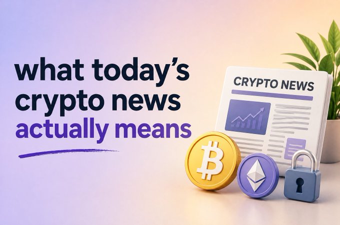 A promotional graphic reads "what today's crypto news actually means" alongside 3D-rendered Bitcoin and Ethereum coins, a newspaper labeled "CRYPTO NEWS," and a padlock icon, visually framing the accompanying post about Strategy's continued 1,690 BTC sale this week as part of its STRC share buyback strategy, noting the firm has sold 6,948 BTC year-to-date while still holding over 840,000.