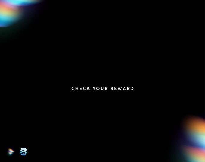 The image features a minimalist black screen with the text "CHECK YOUR REWARD" in white at the center, along with two small icons in the bottom-left corner, relating to the post's call-to-action prompting users to claim their WAVE rewards at the provided link.