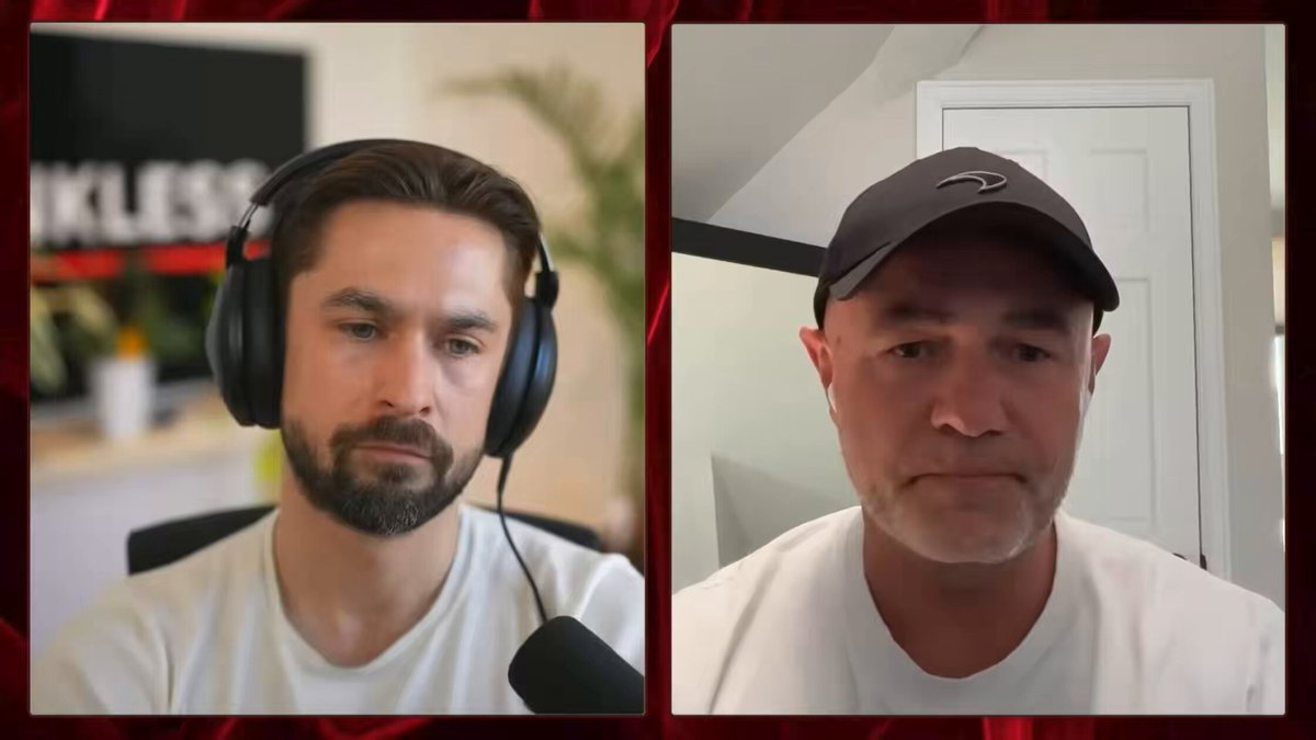 The image shows two men wearing headphones, with one man's face being displayed on a computer screen while the other man's face is not shown at all. The background of the image features red text that reads "@jswihart". This suggests that the image might be related to a conversation or discussion about Bitcoin and its impact on society, as it seems to be a part of a larger context where people are talking about Bitcoin-related topics.