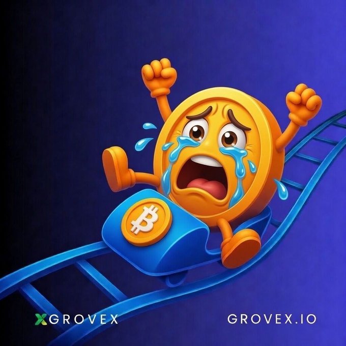The image features a cartoon character, possibly a coin or a token, riding a roller coaster with its hands up in the air as if crying due to the ride's intensity. The caption below the image reads "Are you buying the BTC dips and enjoying the wild ride? Or are you the one selling the bottom and crying on the rollercoaster?". This suggests that someone is experiencing an emotional rollercoaster, possibly related to cryptocurrency trading or investing in Bitcoin.

The post seems to be promoting a cryptocurrency-related product or service, as indicated by the text "Xgrovex". The image captures the viewer's attention with its unique and humorous depiction of a coin or token on a roller coaster ride, evoking emotions that can potentially lead to increased engagement and interest in the related product or service.