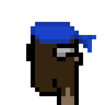 A pixel art character with dark brown skin, wearing a blue cap and dark sunglasses, facing to the right.