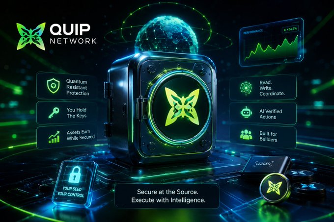 The image features a futuristic scene with a green butterfly-shaped object sitting atop a black box. The butterfly is surrounded by various icons representing different aspects of technology and security, such as a lock symbolizing protection and a key symbolizing access control. The background of the image is dark blue, providing a stark contrast to the vibrant colors of the butterfly and the objects within it. In the bottom right corner of the image, there's text that reads "In a week of hype cycles, I keep coming back to projects that do the boring hard stuff".