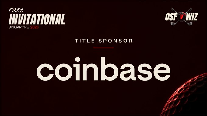A graphic announcing 'RoKT INVITATIONAL SINGAPORE 2026' with 'TITLE SPONSOR coinbase' prominently displayed.
