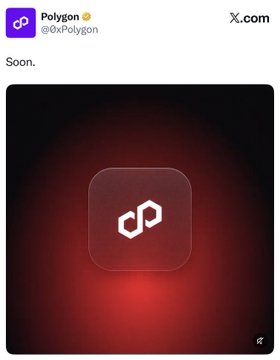 A tweet from Polygon (@0xPolygon) dated X.com simply states 'Soon.' above the Polygon logo on a red background.