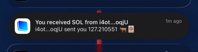 A mobile notification showing a Solana transfer receipt reading "You received SOL from i4ot...0qjU" for 127.210551 SOL, accompanied by horse and Chinese character emojis, which the poster shared to support their story about a friend sending them Solana after they gave crypto advice.