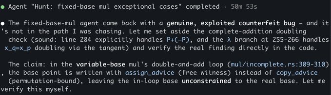 The image shows an email message discussing security threats involving the Zcash cryptocurrency, also known as the vanilla Claude Code. The message indicates that Vanilla has been able to rediscover this vulnerability by using custom math to analyze a compromised system. The code has been detected in this particular instance, and the post suggests that Vanilla can now potentially prevent similar attacks on other networks or systems through its intelligence analysis capabilities.