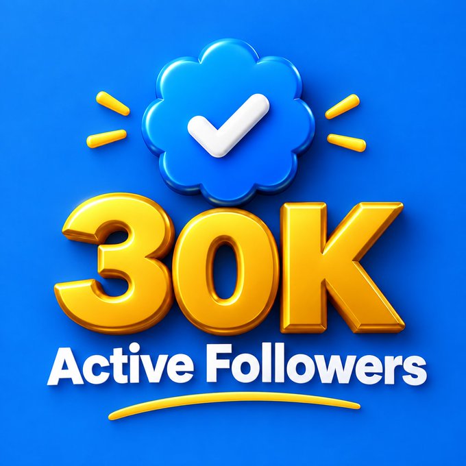 A promotional graphic with a blue background featuring a blue cloud/flower icon with a checkmark and bold gold '3D' text reading '30K Active Followers'.