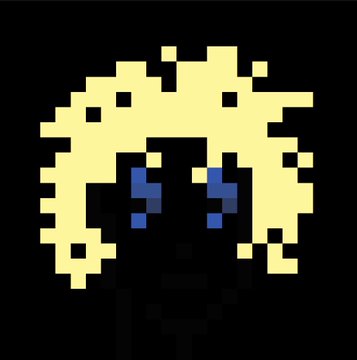 Pixel art of a blonde-haired character crying large blue tears against a black background.