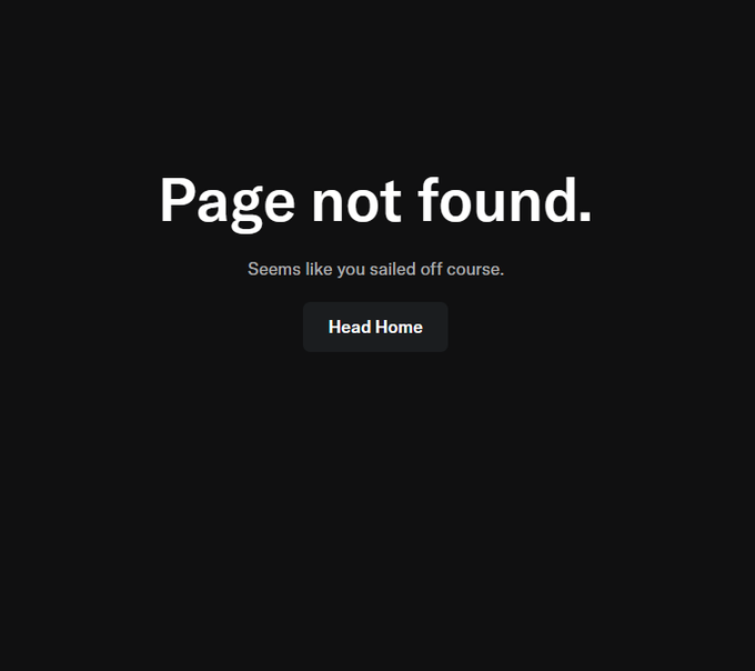 The image shows a screenshot of a webpage that has a message saying "Page not found." The text appears to be in black against a white background, making it stand out prominently. Below the main content, there are two smaller texts written in white font, which read "Head Home" and "Head Home". These texts seem to provide additional information about the issue or the purpose of the webpage.