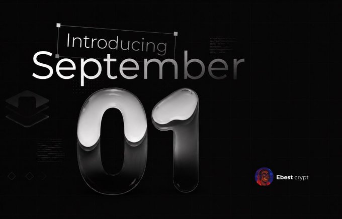 A digital poster introducing "September 01" in large 3D chrome text on a dark background, with an "Ebest crypt" logo in the corner.