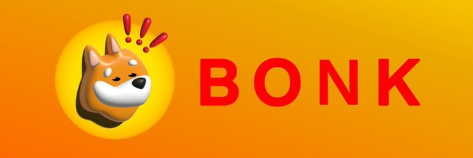 This image shows the word "BONK" in red text next to a cartoon dog's head, illustrating the cryptocurrency mentioned in the post. The image directly relates to the post's assertion that $BONK is poised for significant upward movement.