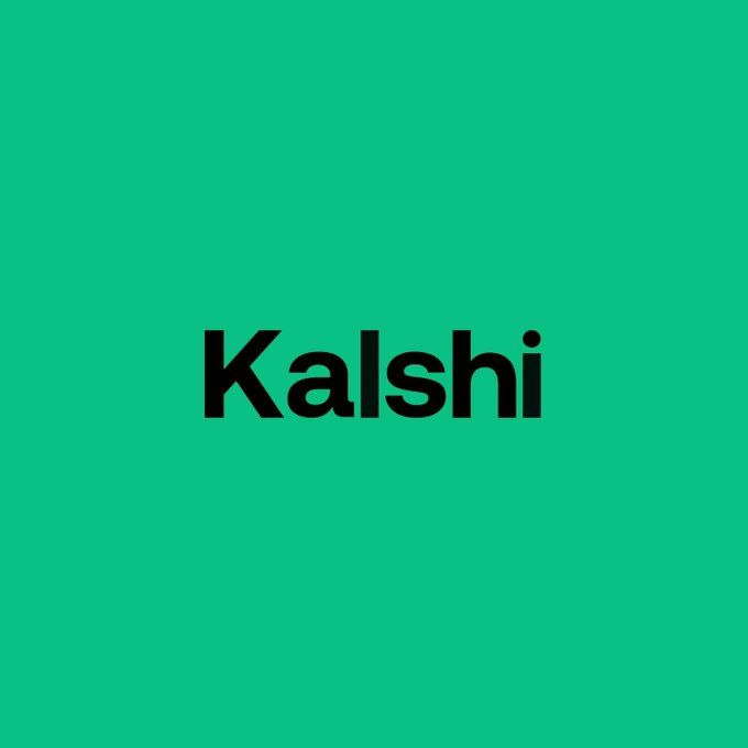 A bright green square background with the word 'Kalshi' in bold black lowercase letters, the logo of the US-regulated prediction market platform.