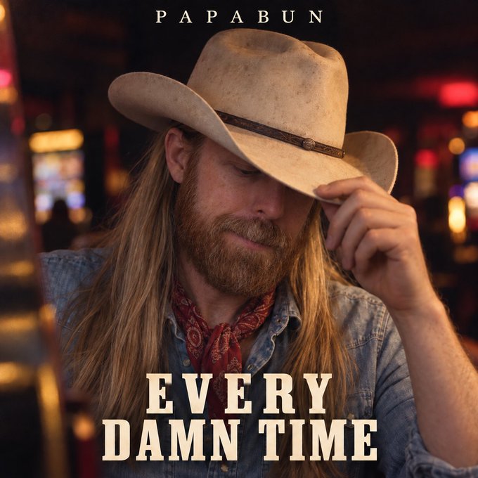 A meme featuring a man in a cowboy hat tipping it over his eyes with a resigned expression, with the text 'PAPABUN' at the top and 'EVERY DAMN TIME' at the bottom.