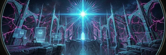The image features a large, colorful mural of a futuristic cityscape with buildings made of purple and blue materials that are illuminated by a bright light source. The sky above the city has a star-like appearance, adding to the overall futuristic theme. In the bottom right corner of the image, there is a banner displaying the text "A community member just added a banner image for $GOLD on MobyScreener". This suggests that someone in the community has posted an advertisement or sponsored content related to the mural's theme and location.