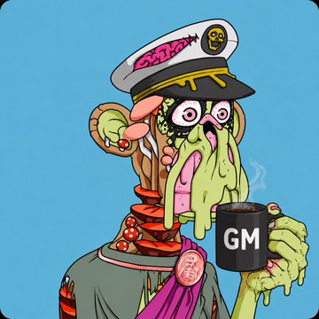 The image features a cartoon character dressed as a monkey, wearing a hat with a skull design and holding a cup of coffee. The character appears to be in a state of shock or surprise due to the coffee being poured into their cup. The background is blue, which contrasts with the colorful and detailed depiction of the monkey's face and outfit. The post includes text that reads "GM!!! What an Absolutely Crazy Huge Welcome into the !!!What a Rush! It felt like the good ole days when communities really rallied and rooted for each other. If you are not in the Ape or Pudgy Fam yet..DO".