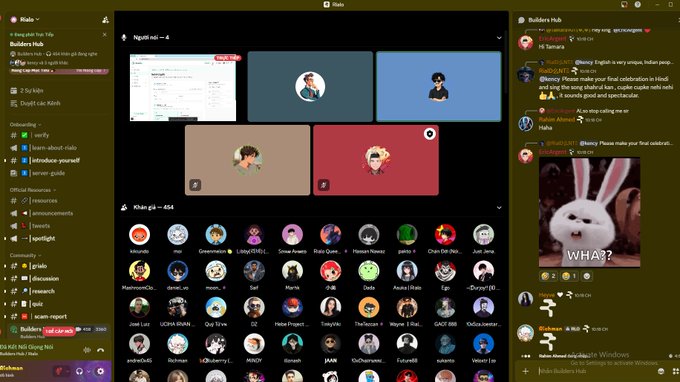 Screenshot of the Hatio Discord server interface showing various chat channels and voice rooms with user avatars.