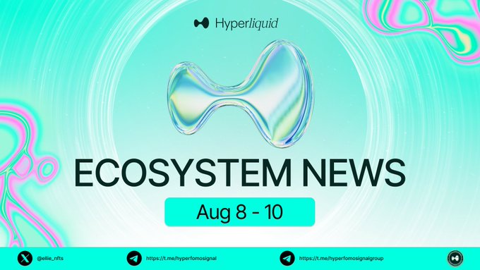 A promotional graphic for "Hyperliquid Ecosystem News (Aug 8 - 10)" featuring a glossy 3D blob logo on a teal background with social handles (@elika_nfts, t.me links). The image serves as the header for a post announcing the "@sizedotclub Preseason" trading competition, highlighting a $1,000,000+ prize pool with tiered rewards for the top 500 traders.