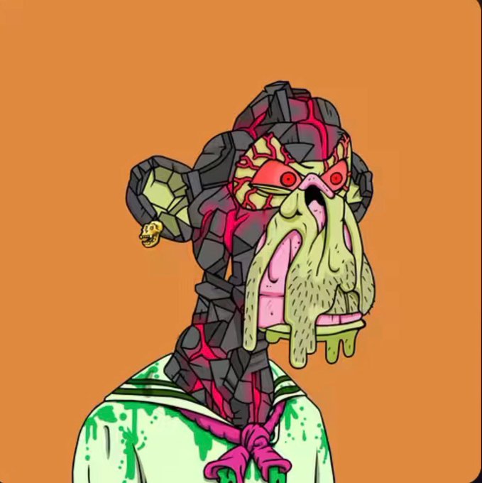 A stylized cartoon illustration of a Cthulhu-like character with a green tentacled face, red eyes, a cracked rocky body with red lava-like cracks, and a small gold skull hanging from it, set against an orange background.