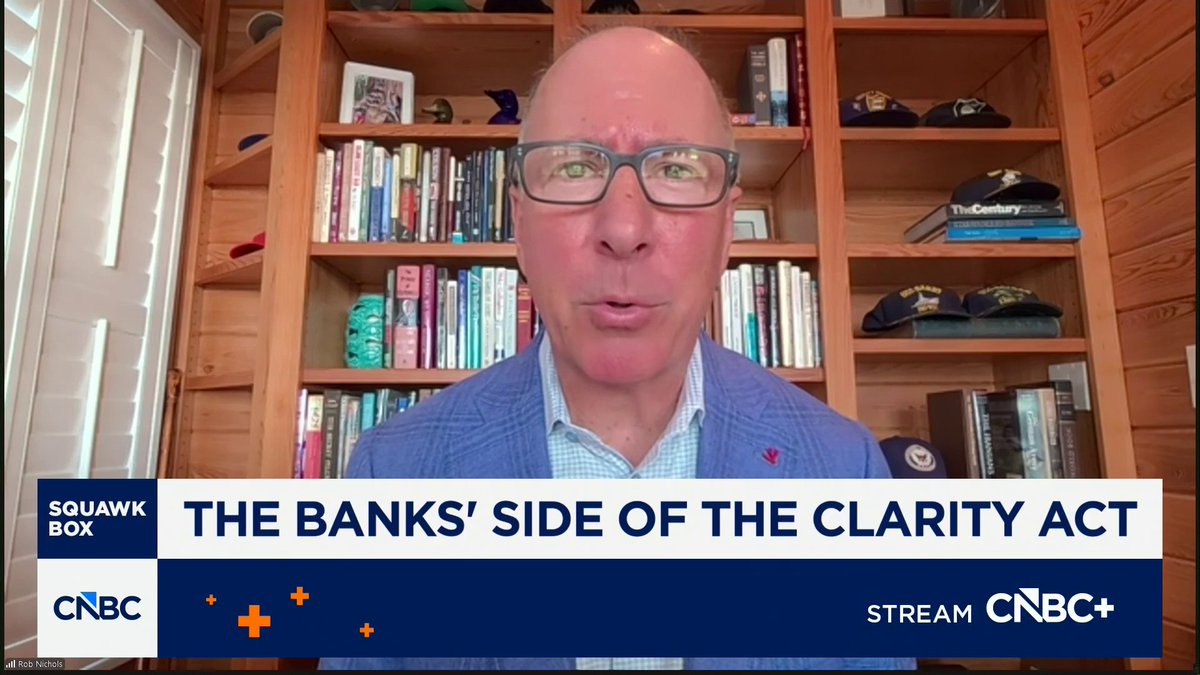 Rob Nichols, CEO of the American Bankers Association, discusses "The Banks' Side of the Clarity Act" on CNBC's Squawk Box, emphasizing that the banking and crypto sectors can coexist.