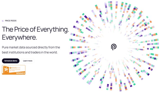 A promotional graphic for Pricefeeds reads "The Price of Everything. Everywhere." with a colorful radial chart design and a "Schedule demo" button.