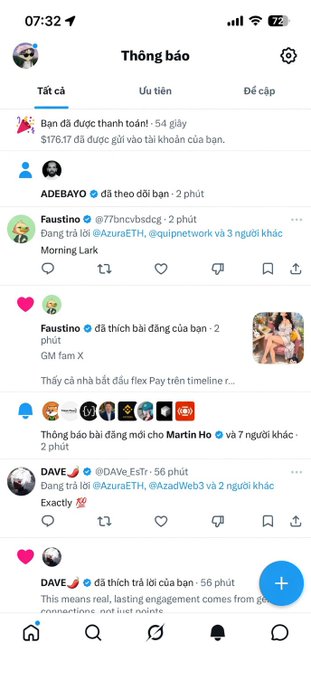 The image shows a phone screen with several social media posts displayed, including a post from someone named Dave. The posts are arranged in a line-up format, with each one having a different number of likes or followers. There are also some photos posted on the screen along with the text.