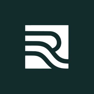 A stylized white "R" logo with a flowing, ribbon-like design sits centered on a dark teal-green background. The graphic serves as the visual identity for Rax Finance (RAX), complementing the post's message about the partnership with Cluster Protocol and the integration of verifiable Proof of AI Compute technology.