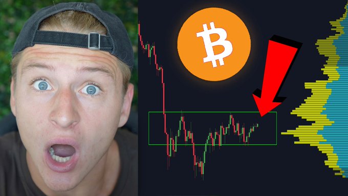 A YouTuber with a shocked expression wears a backward cap beside a Bitcoin price chart showing a dramatic drop (highlighted by a red arrow) and recovery within a green box, visually emphasizing the caption's claim that "THIS WEEK CHANGES EVERYTHING FOR #BITCOIN."
